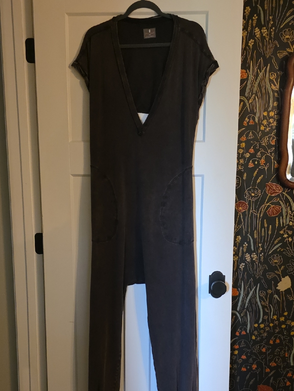 FP Movement by Free People Deep V-Neck Jumpsuit in Charcoal